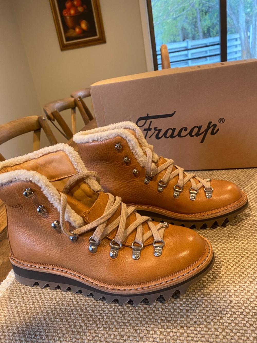 Women's Tan Leather Shearling-Lined Ankle Boots